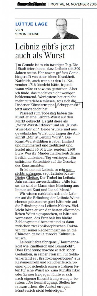 Die Leibniz Wurst HAZ 14.11.2016